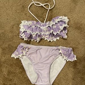 NWT Biscotti purple flower Ruffle bathing suit